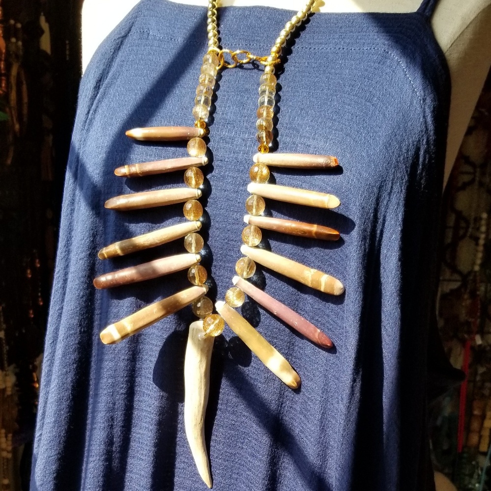 Goldstone,Sea Urchin Spines & Deer Antler necklace